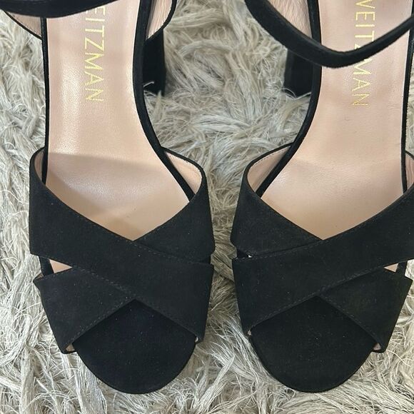 NWOB Stuart Weitzman Soliesse Suede Ankle Strap Platform Sandals in Black sz 10 - Picture 8 of 12